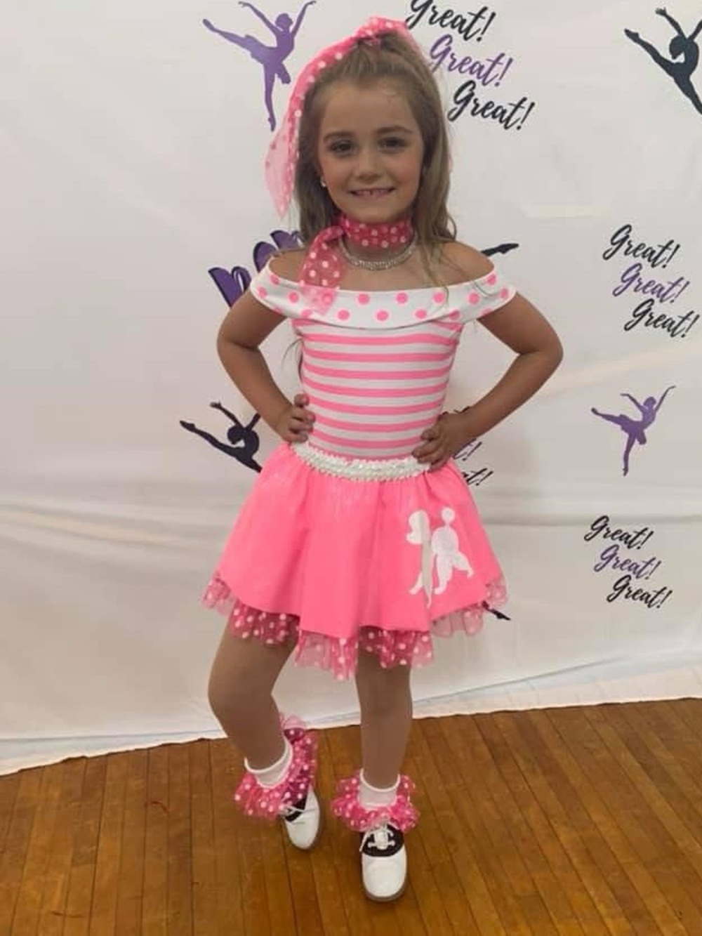Girls Pink Retro Dance Costume with Poodle Skirt